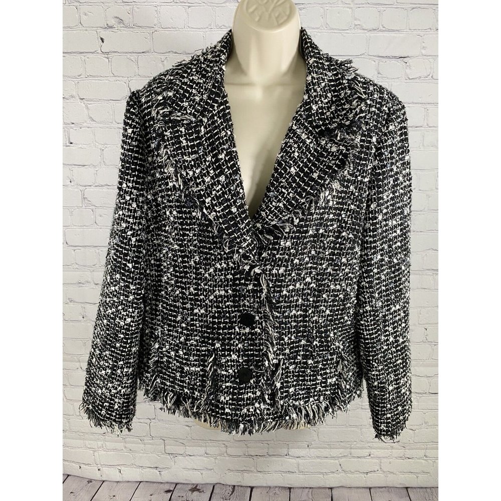 Hearts Of Palm Woven Multicolor Shag 3 Button Jacket Blazer Womens 14